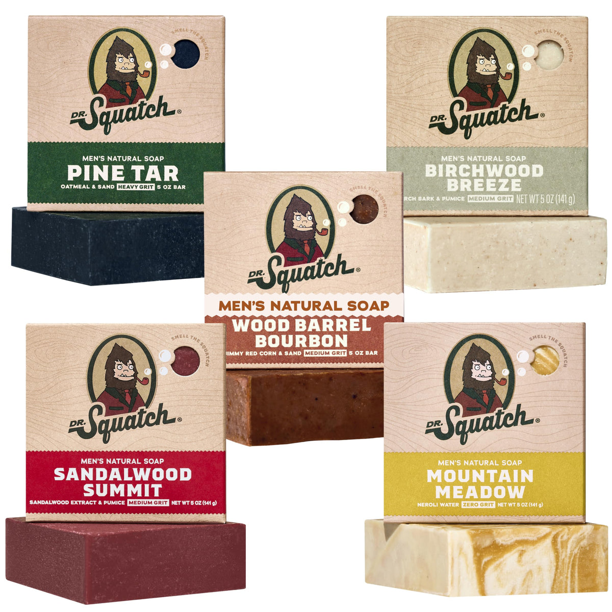 Dr. Squatch Natural Men’s Bar Soap - Cold Process Body Soap Bar with Natural Oils - Gifts for Men - Summer Citrus, Coconut Castaway, Fresh Falls, Coastal Mist & More (5 oz, 5-Pack, Scents May Vary)