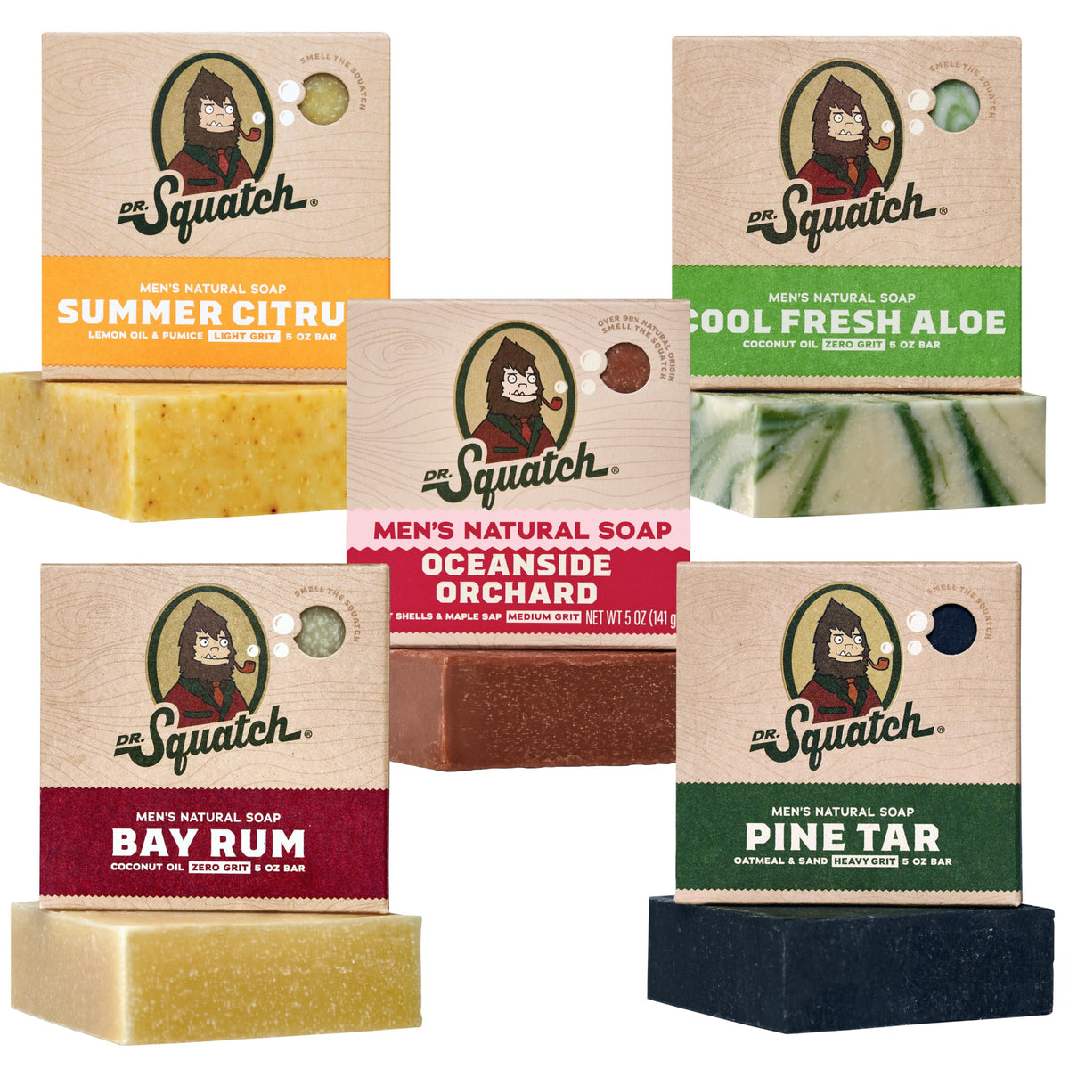 Dr. Squatch Natural Men’s Bar Soap - Cold Process Body Soap Bar with Natural Oils - Gifts for Men - Summer Citrus, Coconut Castaway, Fresh Falls, Coastal Mist & More (5 oz, 5-Pack, Scents May Vary)