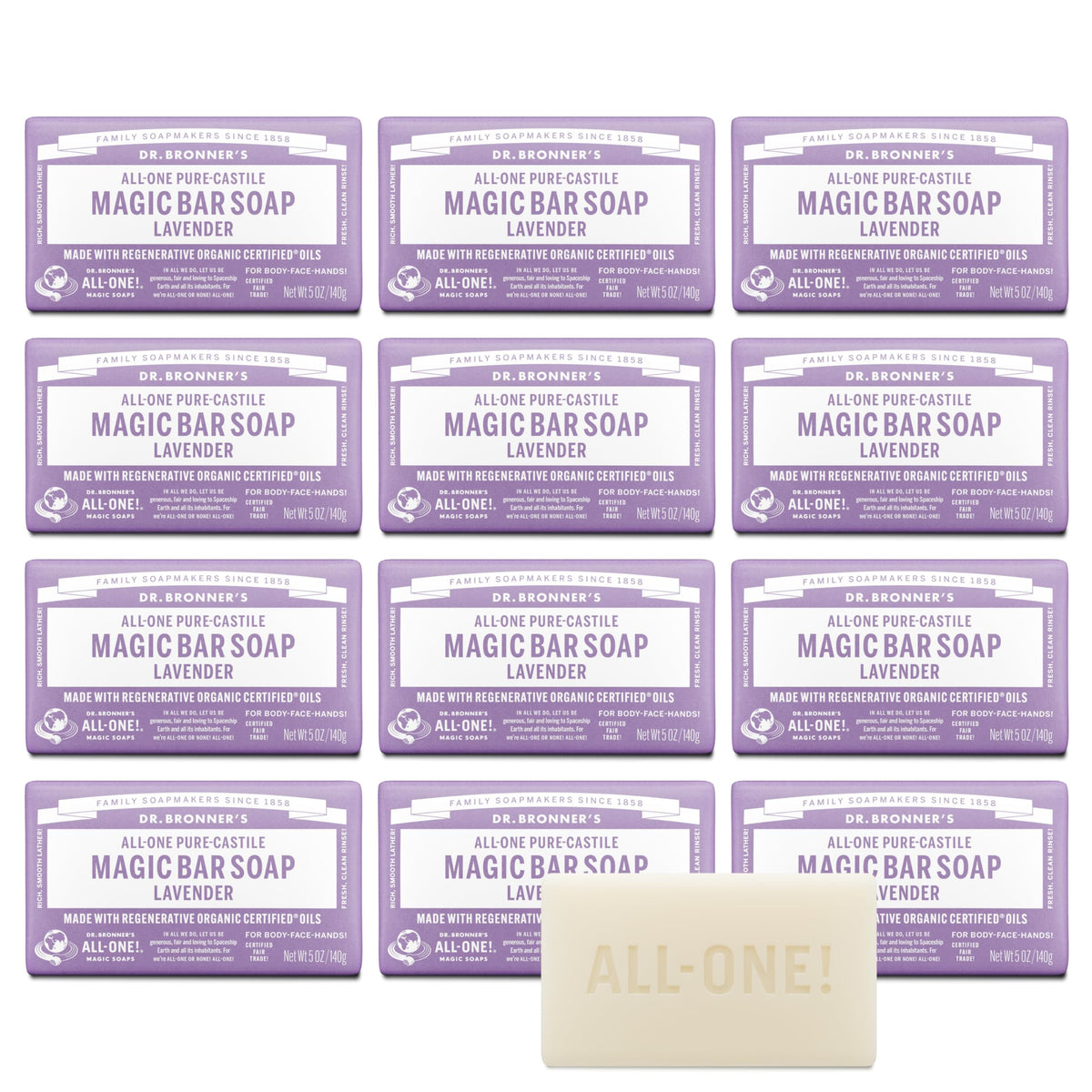 Dr. Bronner's Pure-Castile Bar Soap for Men & Women, Lavender, 5 oz, 2-Pack