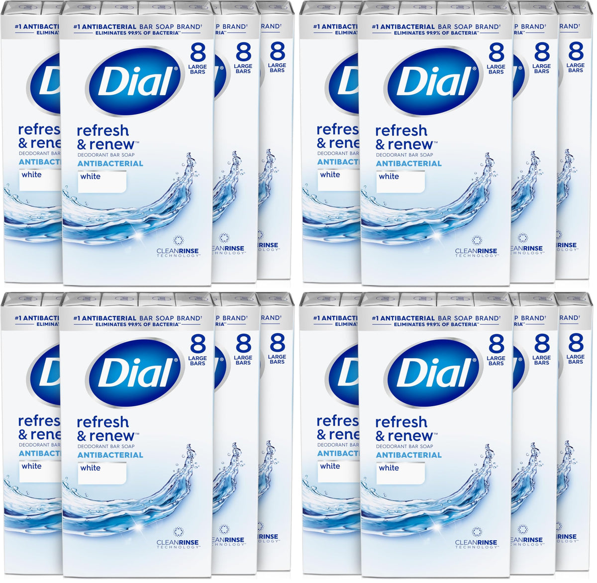 Dial Antibacterial Deodorant Bar Soap, Advanced Gold, 4 Oz, 32 Bars, Round the Clock Odor Protection, Dermatologist Tested, with Clean Rinse Technology