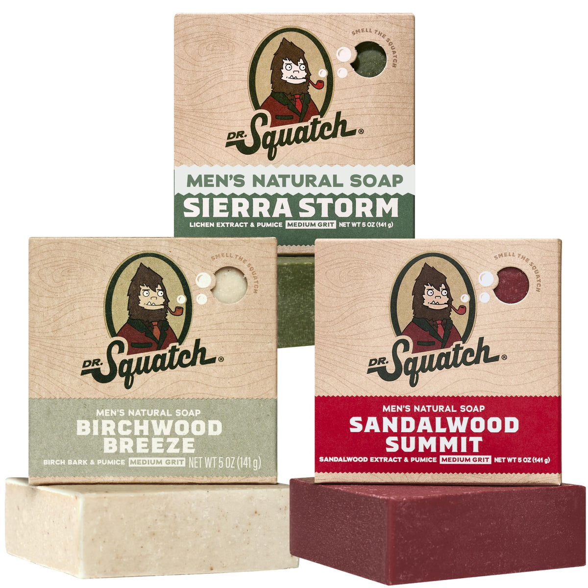 Dr. Squatch Natural Men’s Bar Soap - Cold Process Body Soap Bar with Natural Oils - Gifts for Men - Birchwood Breeze, Fresh Falls & Wood Barrel Bourbon (5 oz, 3-Pack)