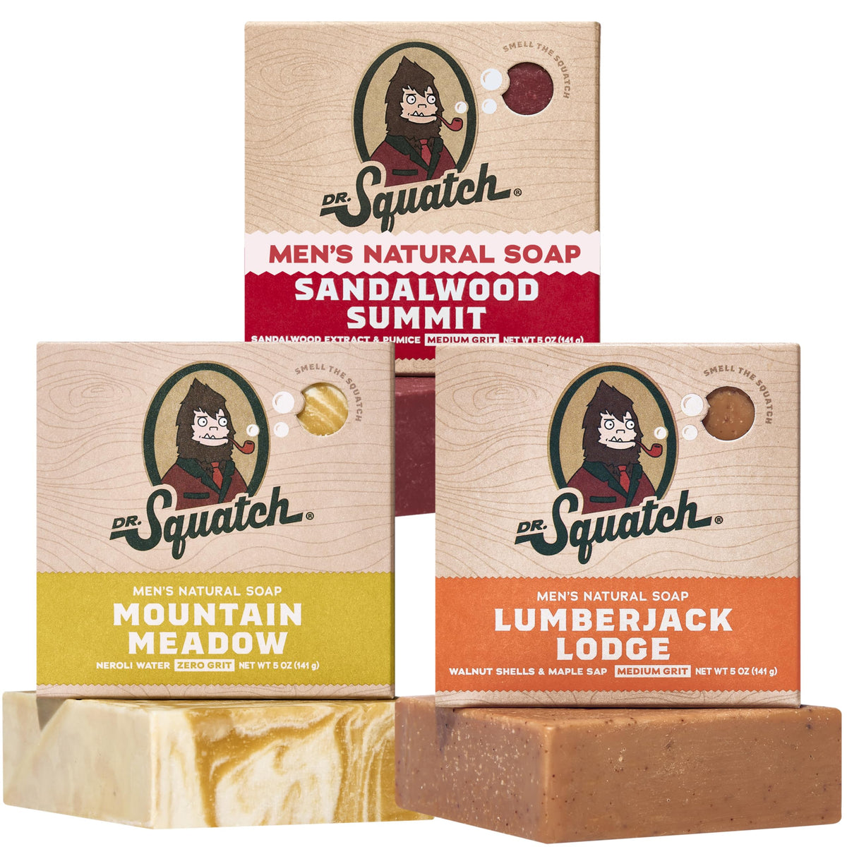 Dr. Squatch Natural Men’s Bar Soap - Cold Process Body Soap Bar with Natural Oils - Gifts for Men - Birchwood Breeze, Fresh Falls & Wood Barrel Bourbon (5 oz, 3-Pack)